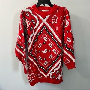 Vintage Traffic Jam Bandana Print Red Crew Neck Oversized Sweater Medium
